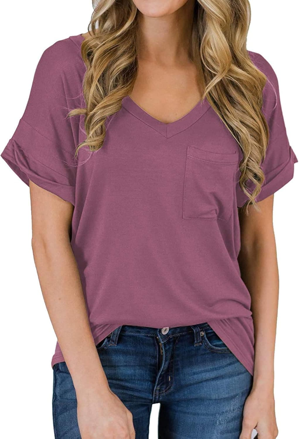 DittyandVibe Women Shirts Summer V Neck Short Sleeve Loose Blouse Tops