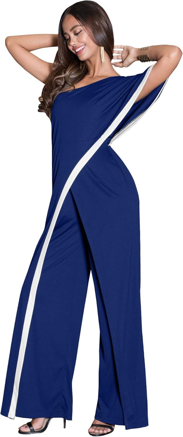 KOH KOH Womens One Off Shoulder Asymmetric Long Pant Jumpsuit Romper