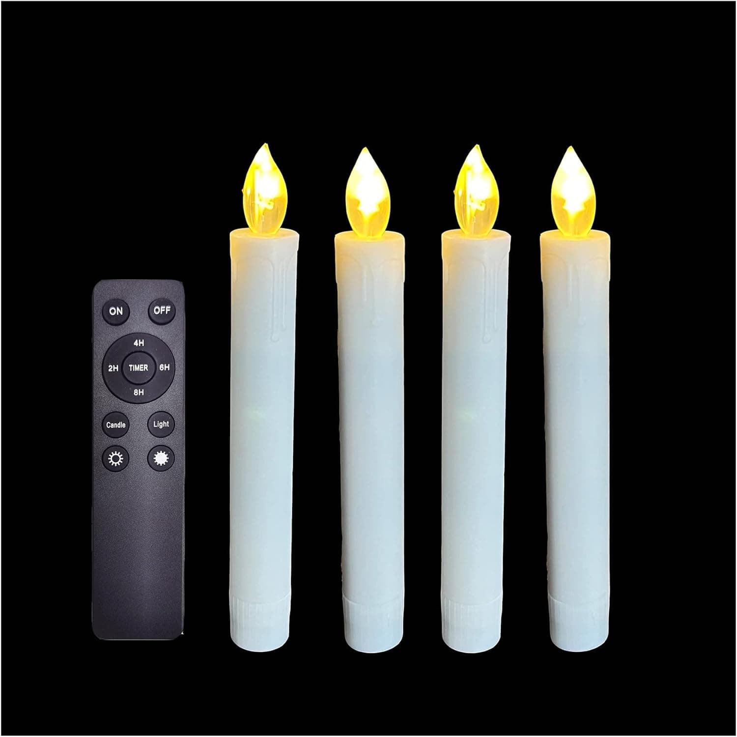 Smallpenglai Flameless Taper Candles with Remote, Battery Operated Candlesticks, LED Electric Plastic Window Candle Bulk, Amber Flicker Flame, Christmas Home Wedding Décor, 7 Inch Tall (4 Pack)