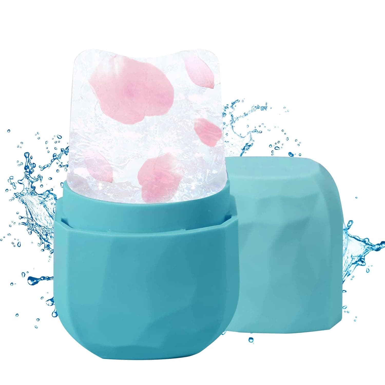 Ice Face Roller, Ice Roller for Face and Eye, V-Shaped Design, Food-Grade Leak-Proof Silicone Cube, Reusable Face Massage, Facial Beauty Ice Roller, Ice Mold for Face Beauty Gift for Women（blue）