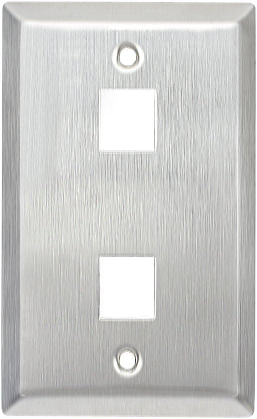 AllChinaFiber Faceplate 1-Gang Jack 2-Port Stainless Keystone Wall Plate, silver