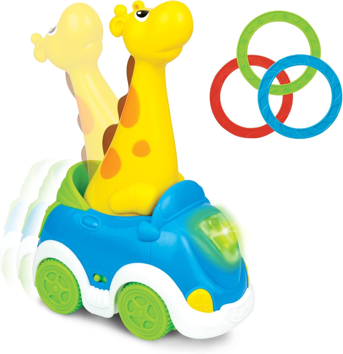 KiddoLab Catch Me Ring Toss Giraffe - Musical Moving Animal Toy with 3 Rings, Children's Songs, Flashing Lights, 2 Play Modes - Tossing Game Activity for Young Kids, Toddlers Ages 18 Months Old & Up