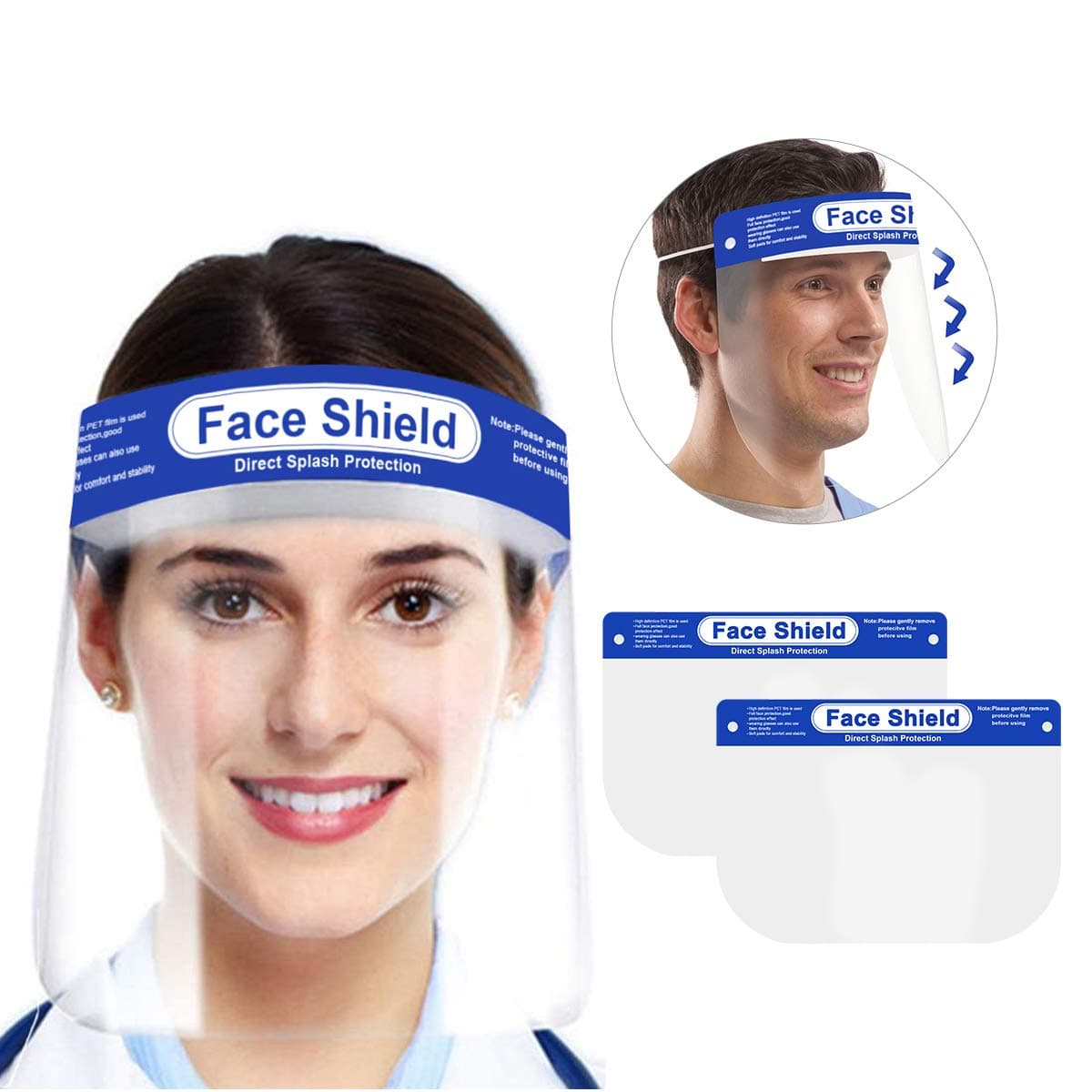 Plastic Face Cover Full Face Protect Eyes and Face with Adjustable Elastic Band 2pcs Reusable for Men Women