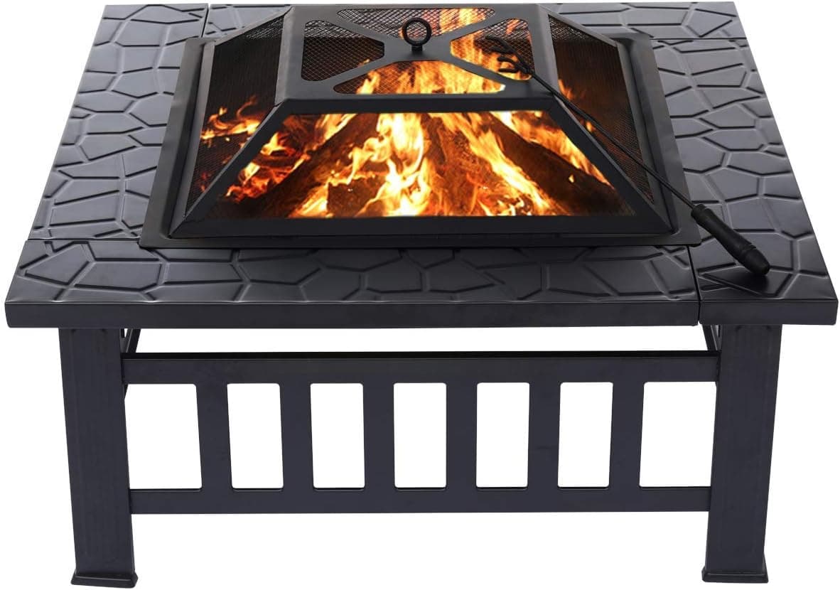Imcneal 320000 inch Outdoor Fire Pit Square Wood Burning Firepit for Outside Steel BBQ Grill Fire Pit Table Bowl with Spark Screen, Log Grate, Poker for Patio Backyard Garden Camping Picnic Bonfire--10set