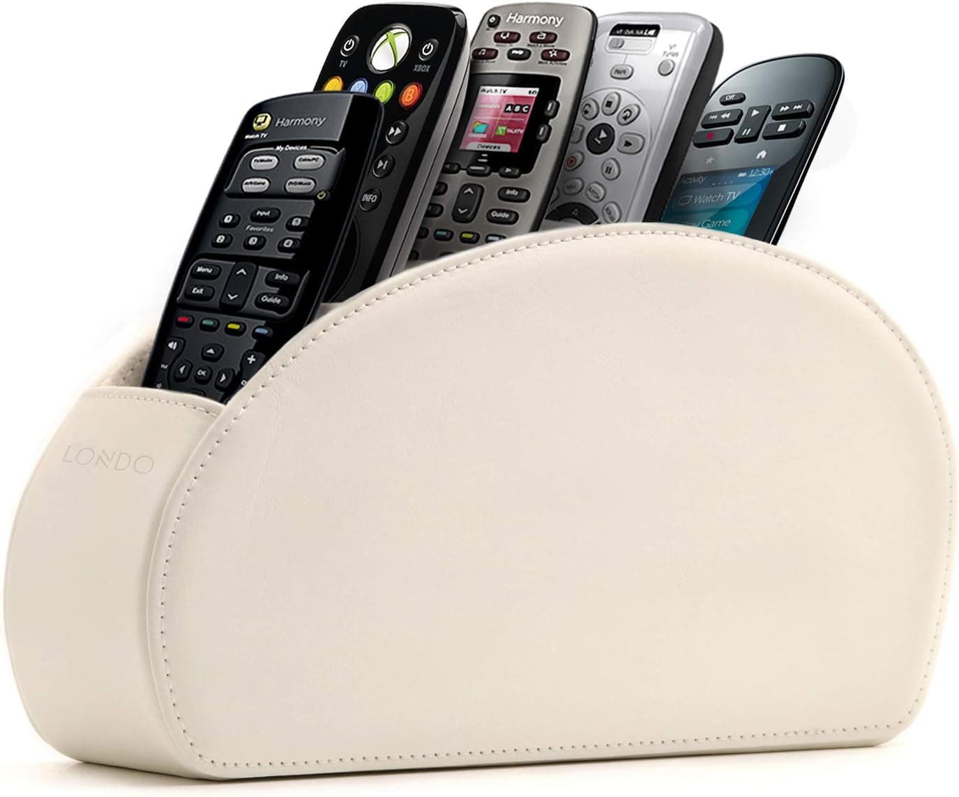 Londo Remote Control Holder with 5 Pockets - Store DVD, Blu-Ray, TV, Roku or Apple TV Remotes - PU Leather with Suede Lining - Slim, Compact Living or Bedroom Storage