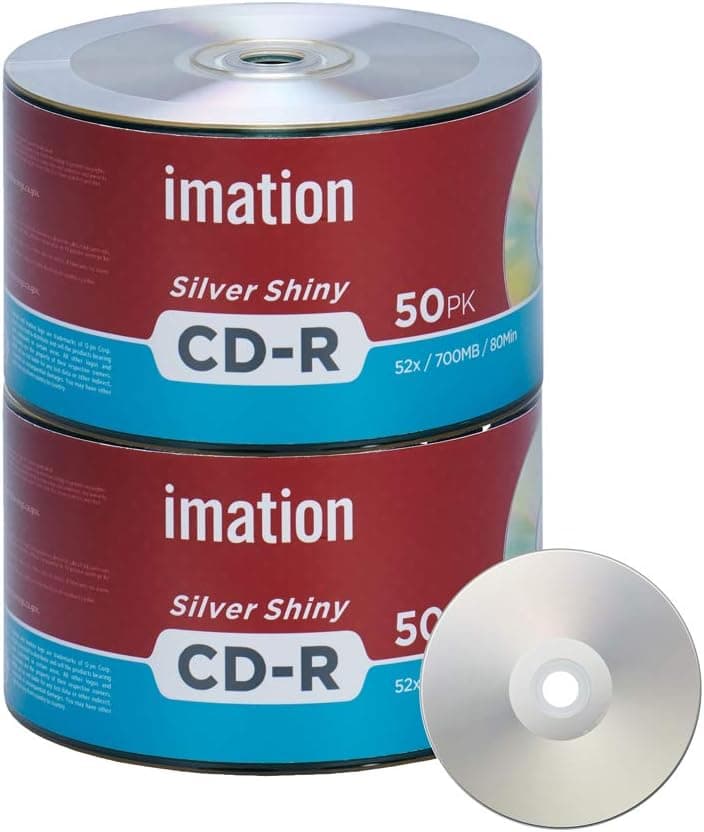100 Pack Imation CD-R 52X 700MB/80Min Silver Shiny Blank Media Recordable Data Disc
