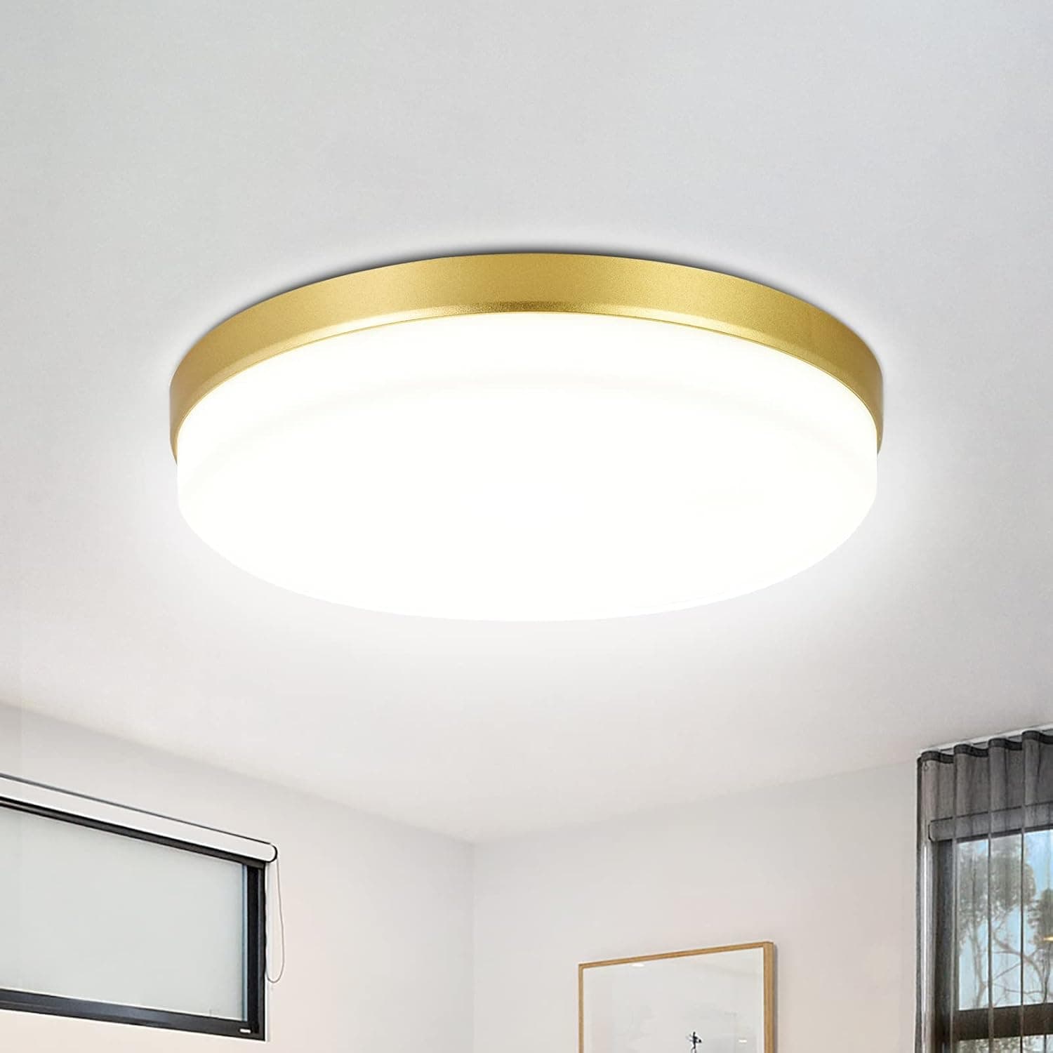 LWYTJO 36W LED Ceiling Light 9 inch Round Flush Mount Light Fixture 5000K White Close to Ceiling Lamp for Bedroom Bathroom Kitchen Hallway Closet Laundry 3240LM, Gold