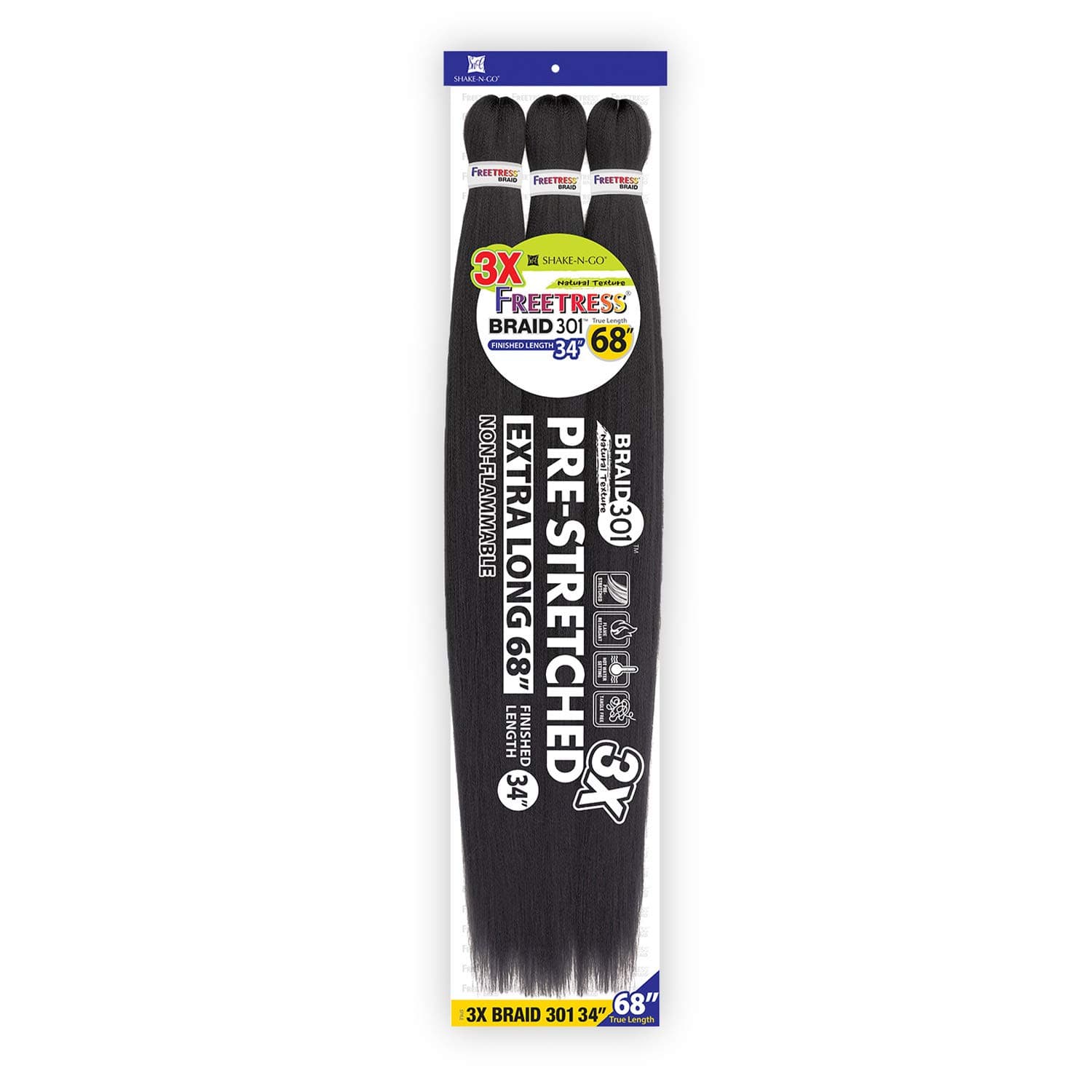 Freetress Synthetic Pre Stretched Braid - 3X BRAID 301 34" (1 Jet Black)