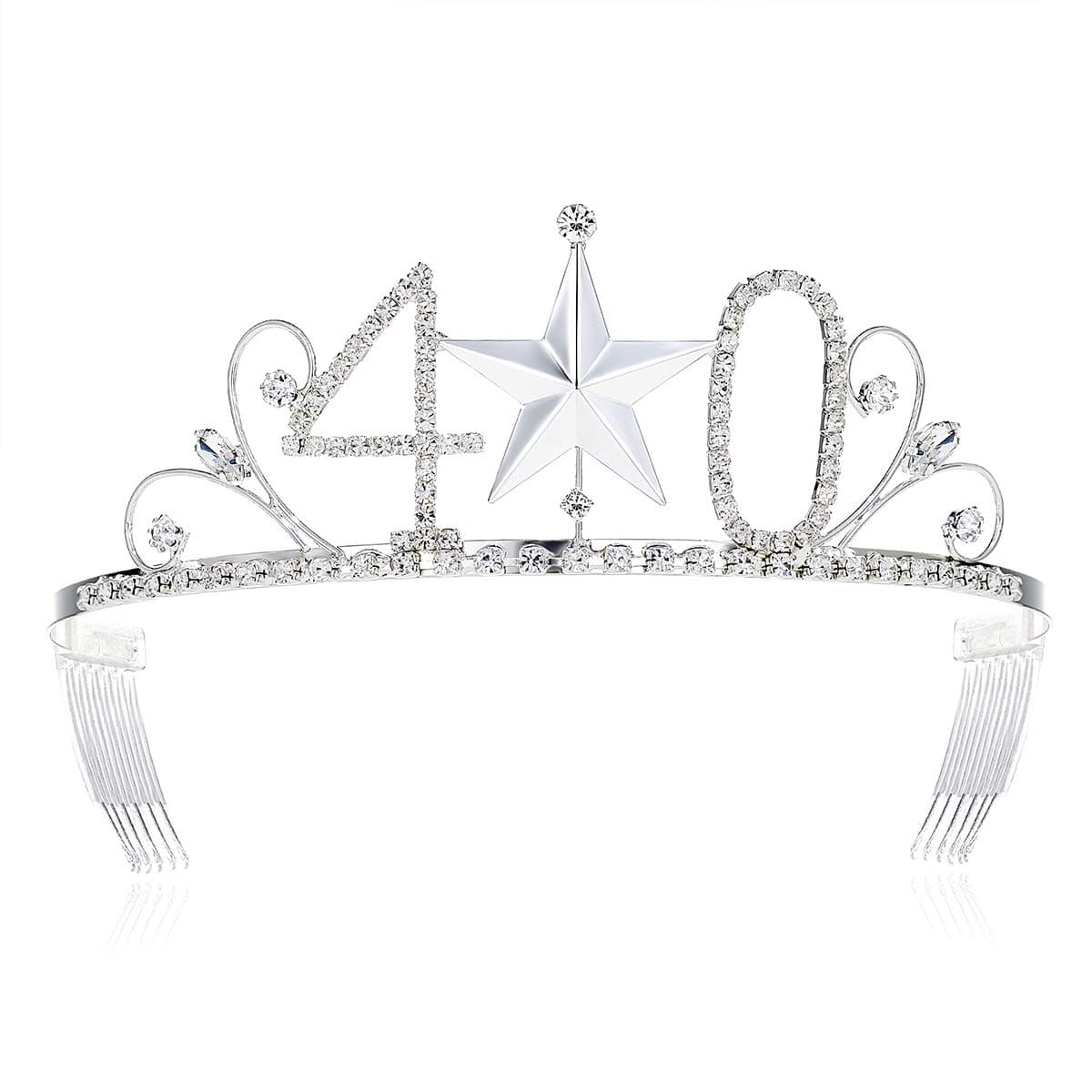 DcZeRong Women 40th Birthday Queen Tiaras Crowns Female 40 Birthday Crowns Tiaras Silver Metal Rhinestone Crystal Diamond Crown Tiara