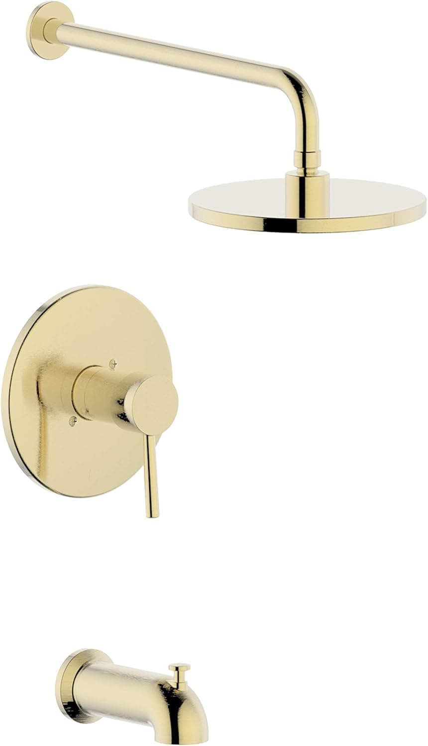 Derengge TS-1085-CS Single Handle Tub & Shower Faucet, Pressure Balanced Valve,Anti-Scald,with 8 Inch Showerhead,14 Inch Shower Arm and Spout,Meets UPC,cUPC,ASSE1016 Standard,Brushed Gold Finished