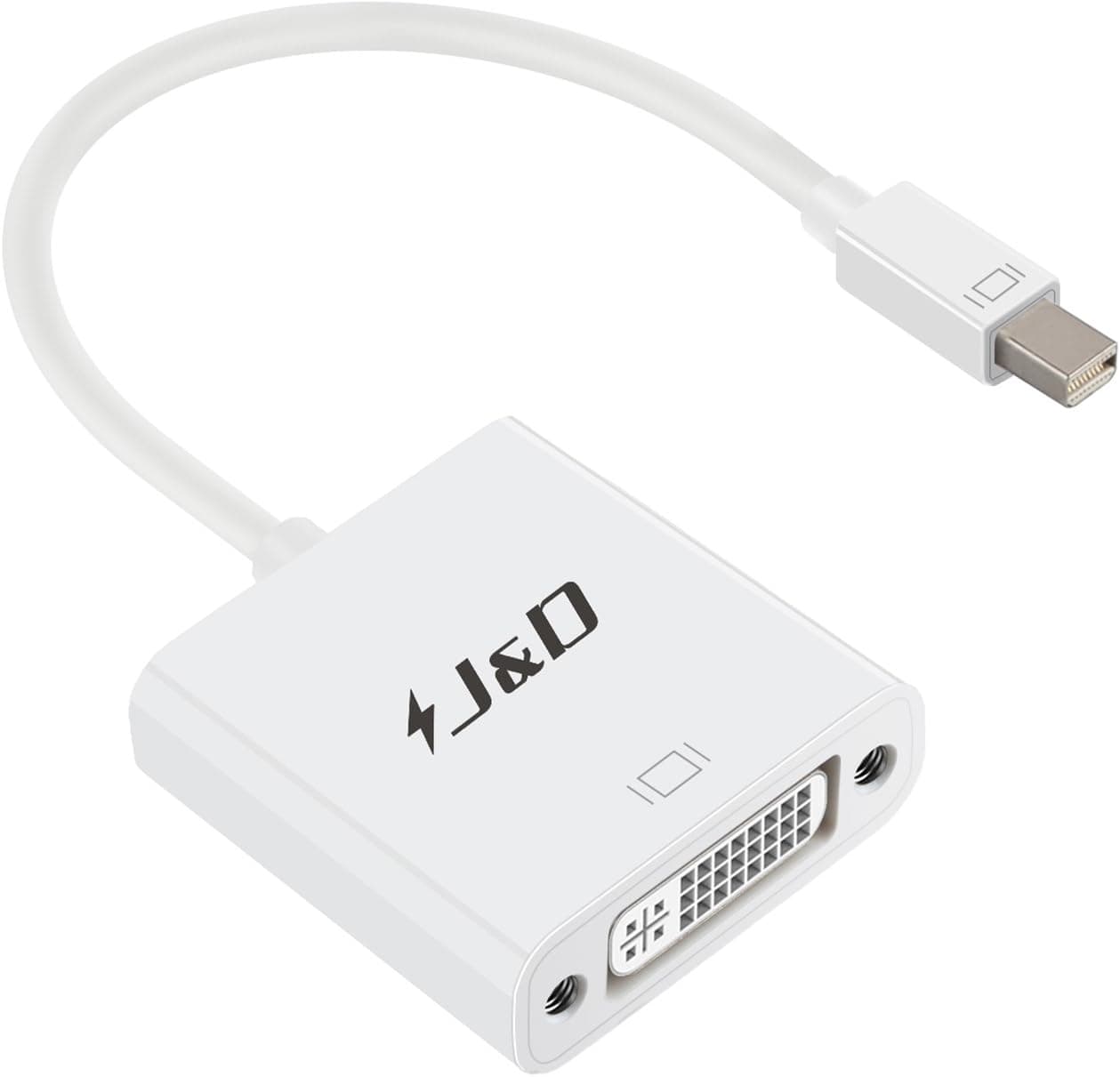 J&D Mini DisplayPort (Thunderbolt) to DVI Adapter Cable Converter (Male to Female) - White