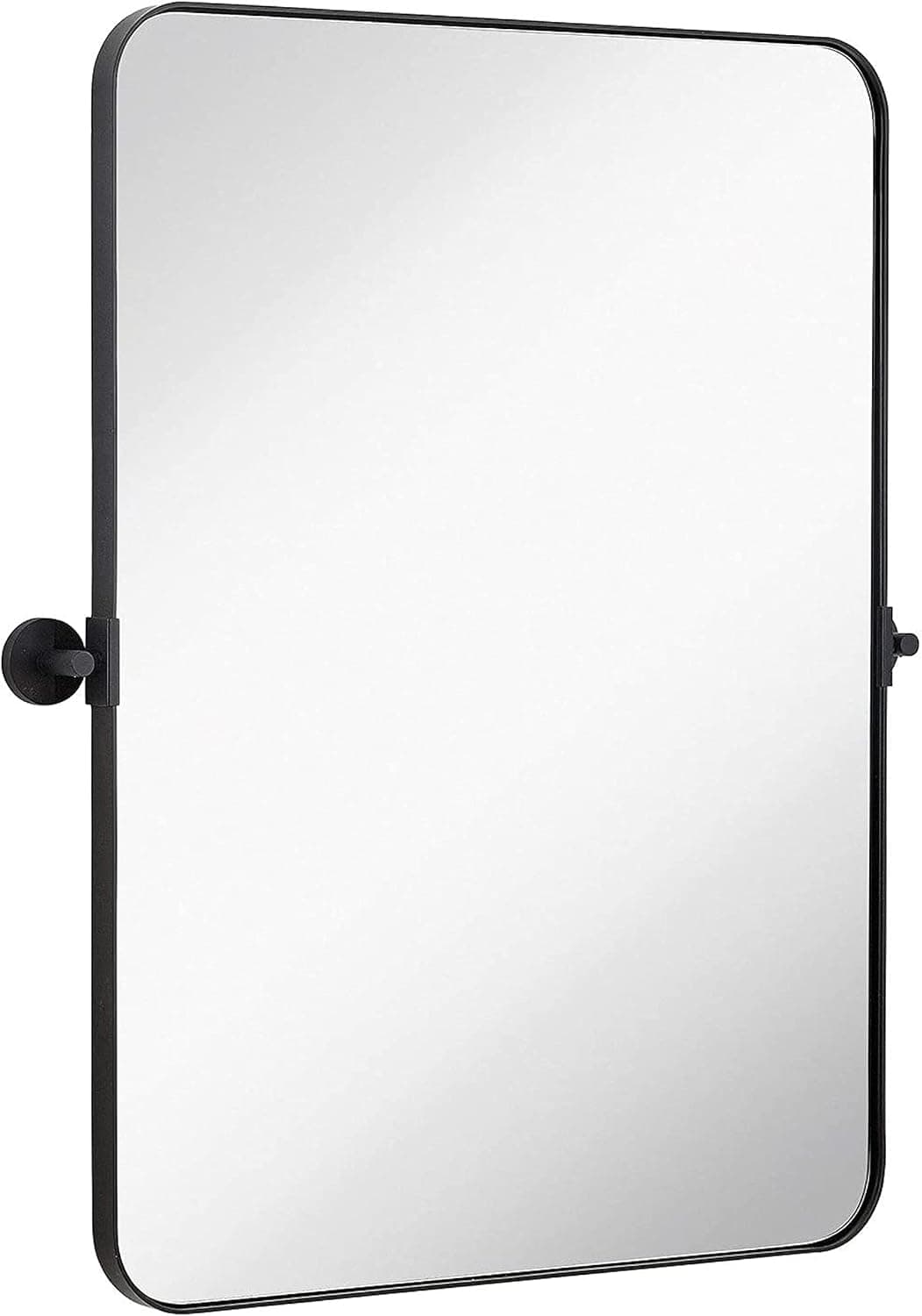 Hamilton Hills 22x30 Inch Brushed Black Metal Framed Mirror | Pivot Mirrors for Bathrooms | Rounded Corner Rectangular Frame with Tilt Mirror Brackets | Adjustable & Tilting Farmhouse Wall Vanity
