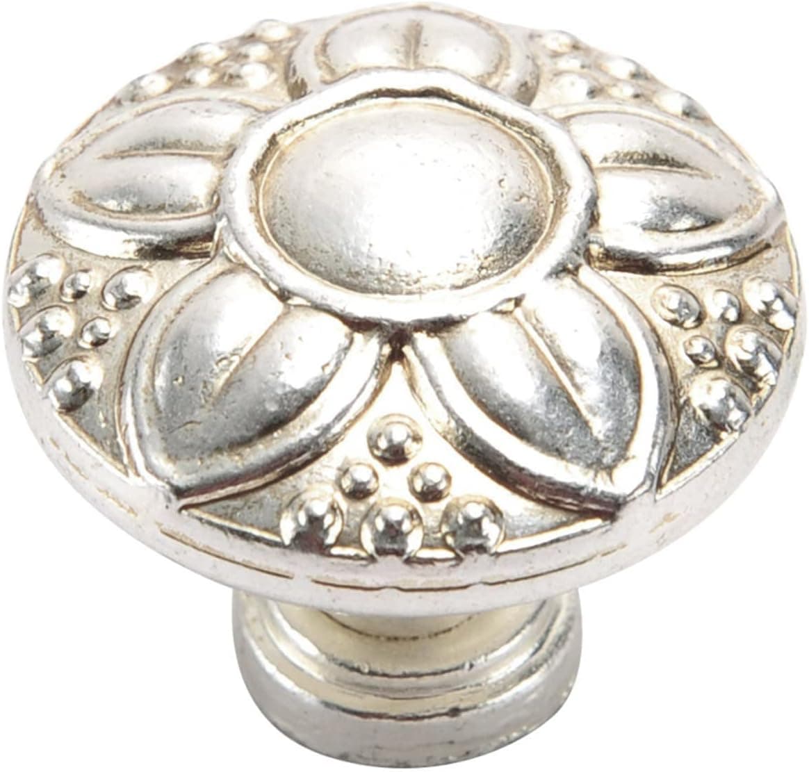 TIICA 8Pcs Antique Silver Flower Dresser Drawer Knobs, 1.15-Inch Small French Vintage Floral Cabinet Round Knob Pulls Handles Furniture Hardware for Kitchen Bathroom Bedroom Office
