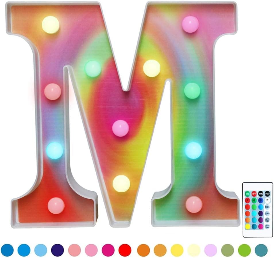 Rainbow Multiple Light up Letters with Remote, 16 Colors Alphabet Letter Lights LED Bar Signs for Wall, Table, Bedroom, Home Decor-Rainbow Letter M