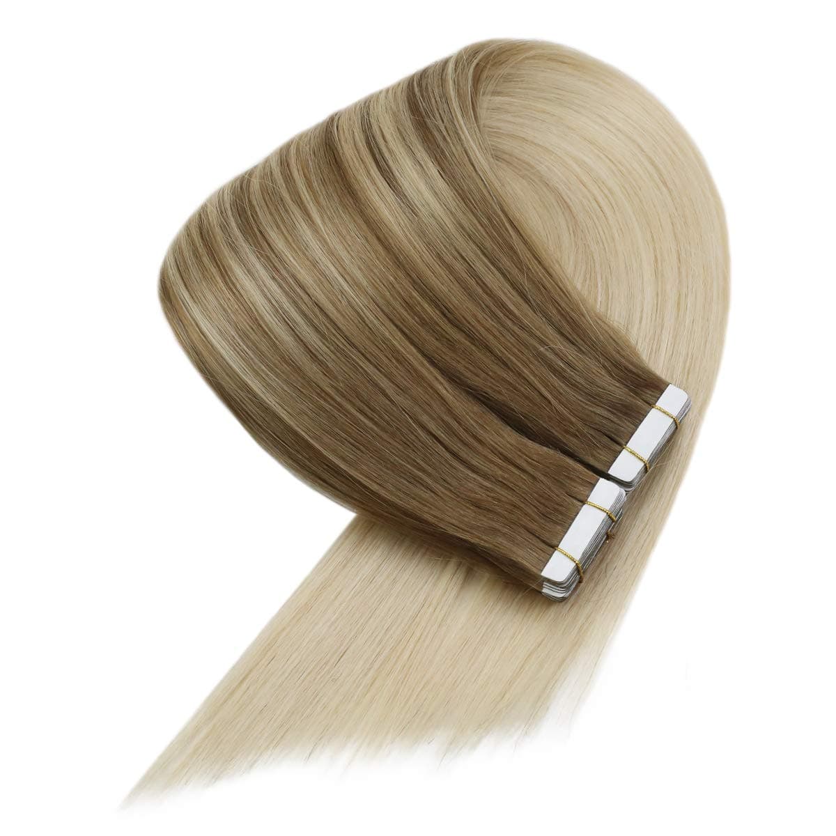 VeSunny Real Remy Human Hair Tape in Blonde Hair Extensions 18inch Color #8 Light Blonde to #60 Platinum Blonde Skin Weft Tape in Balayage Hair Extensions 20Pcs/50G