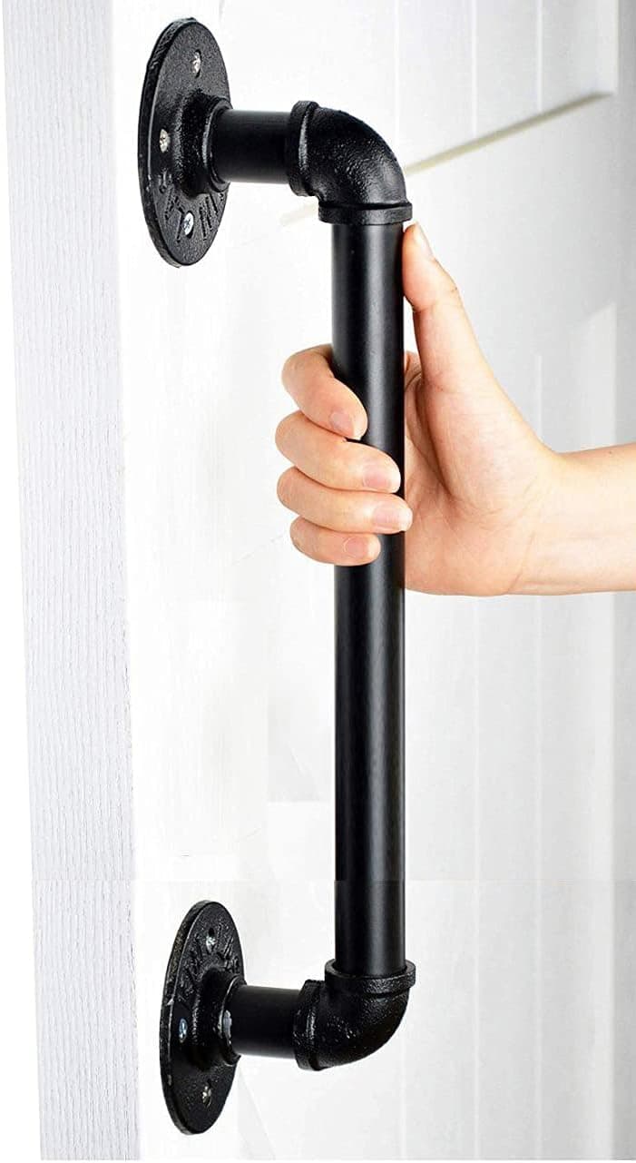 SERENITA 14" Industrial Pipe Black Iron Barn Door Pull Bar Handles Knobs, Rustic Front Exterior Gate Interior Sliding Hardware. (2 Pack 14 inch)