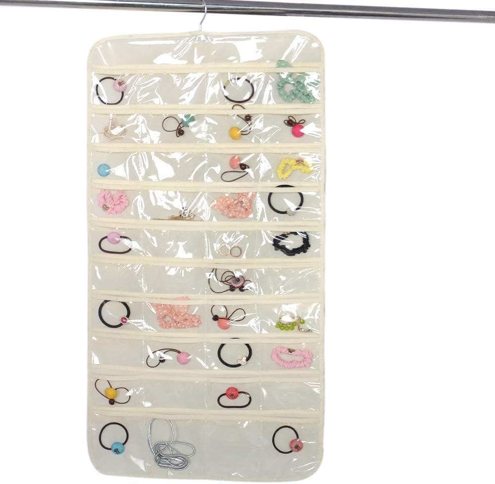 Conekuo Travel Jewelry Organizer Hanging for Closet with Hanger Foldable Portable Storage Bag for Earrings Necklace Bracelet Rings Head Rope 80 Pockets Dual-Sided Transparent Display Pouch