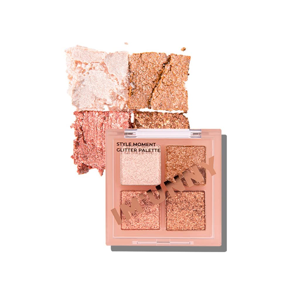 IM UNNY Style Moment Glitter Eyeshadow Palette | 4 Colors, Shimmer, Pearls, High Pigments, Long Lasting | K-Beauty