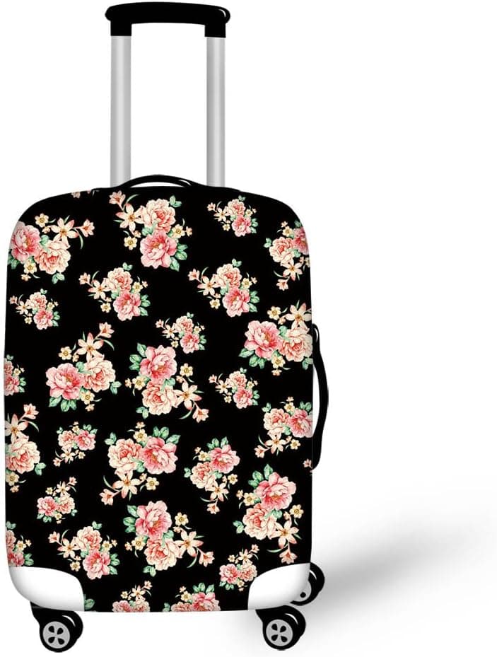 Bigcardesigns Black Fashion Flroal Luggage Covers Suitcase Protector Jacket Dust-proof Anti-thief Dust-proof Case Size S for 18-21 inch Luggage