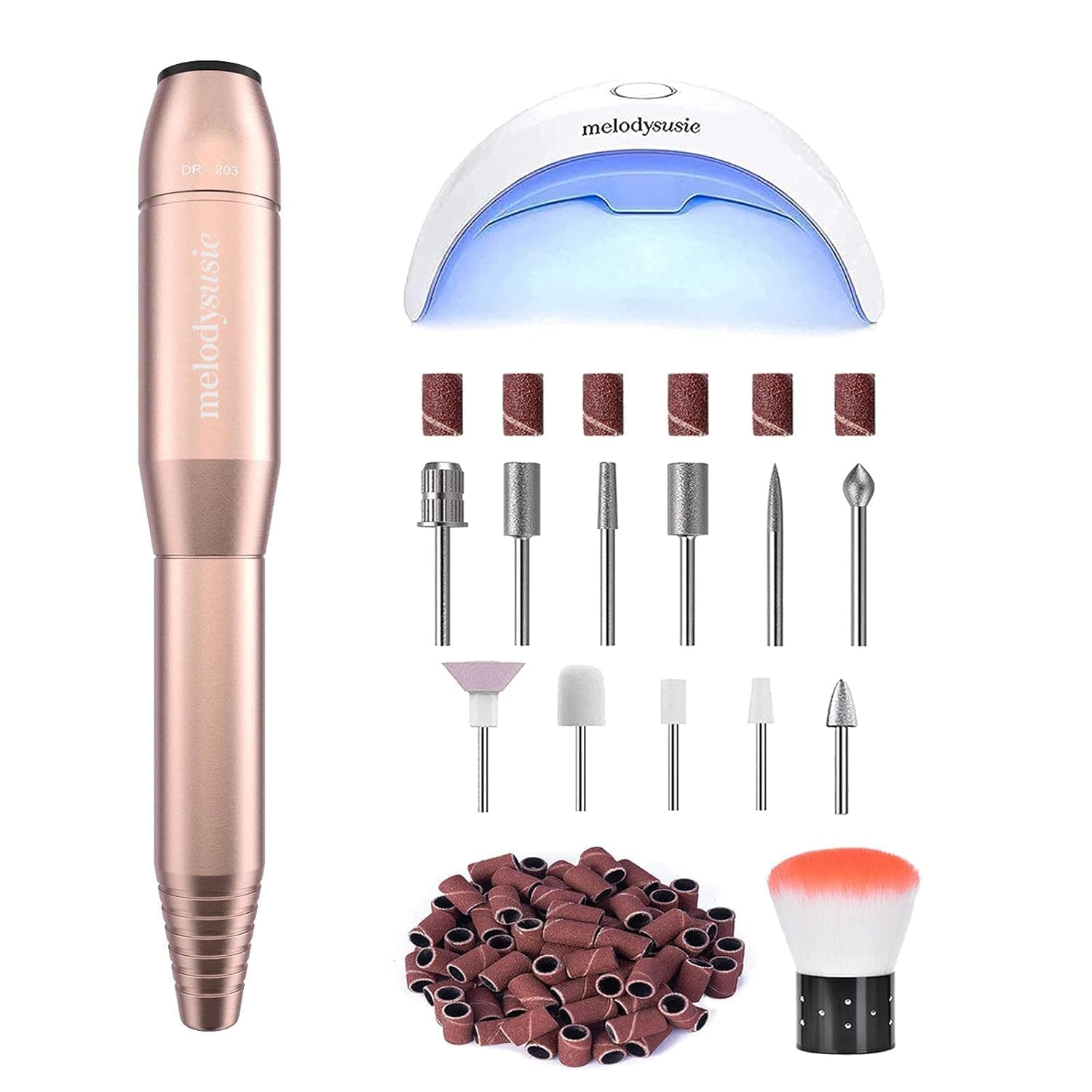 MelodySusie Electric Nail Drill Machine 11 in 1 Kit with UV LED Nail Lamp, Portable Electric Nail File Efile Set for Acrylic Gel Nails, Portable UV LED Nail Lamp for Gel Polish,