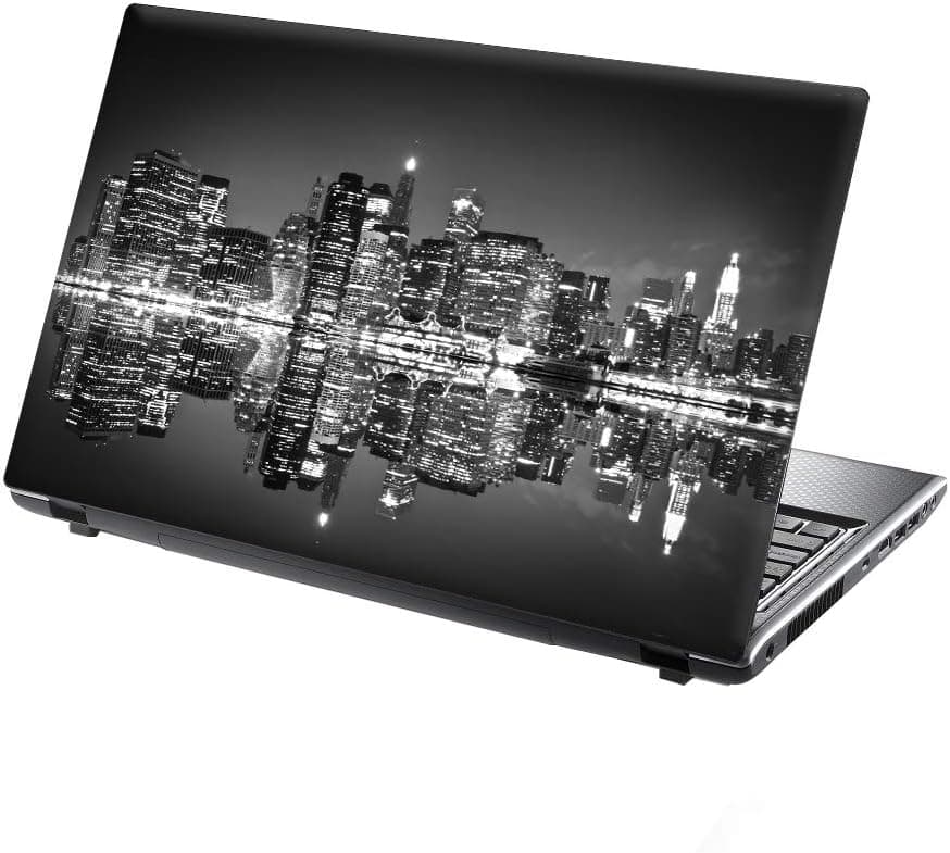 TaylorHe 15.6 inch 15 inch Laptop Skin Vinyl Decal with Colorful Patterns and Leather Effect Laminate MADE IN BRITAIN Black and White CITY SKYLINE