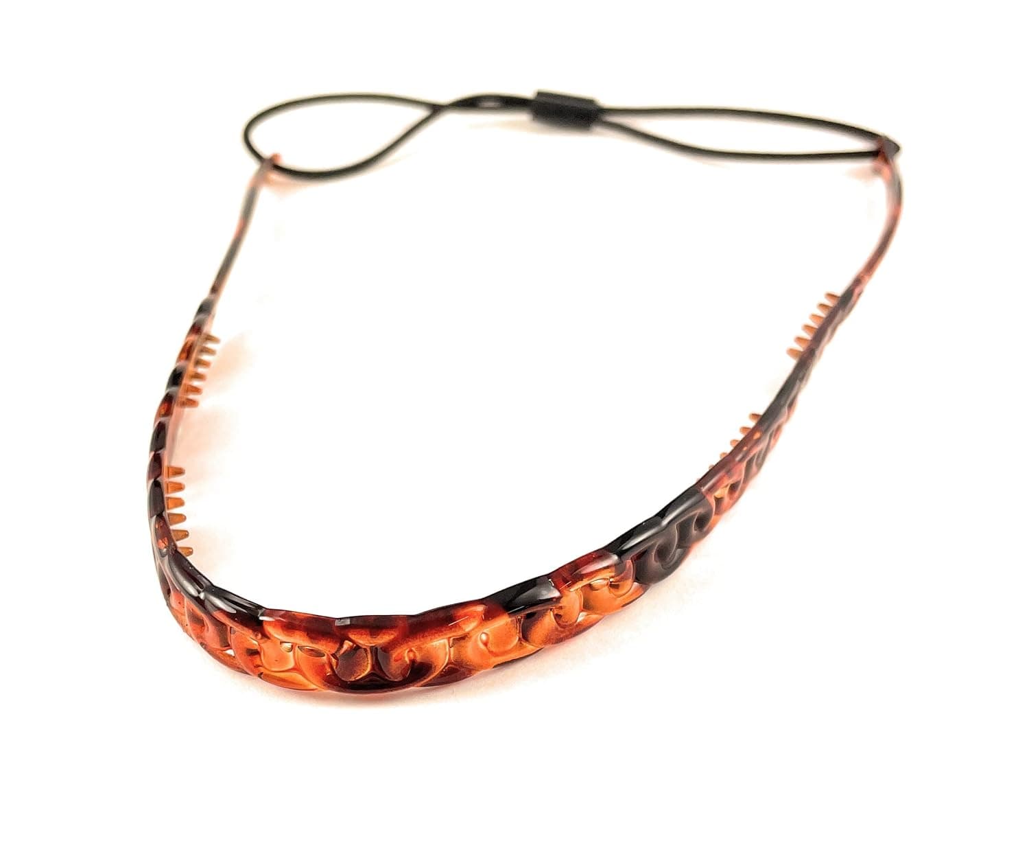 Brown chain link jelly skinny narrow headband soft stretch hair grip teeth oval link 3/8 inch wide tortoise brown color