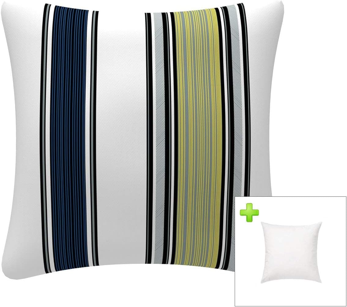 FBTS Prime Outdoor Waterproof Decorative Throw Pillows with Inserts for Patio Furniture, 18x18 Inch Fade Resistant Patio Garden Cushions for Couch Bed Sofa, Striped Grey