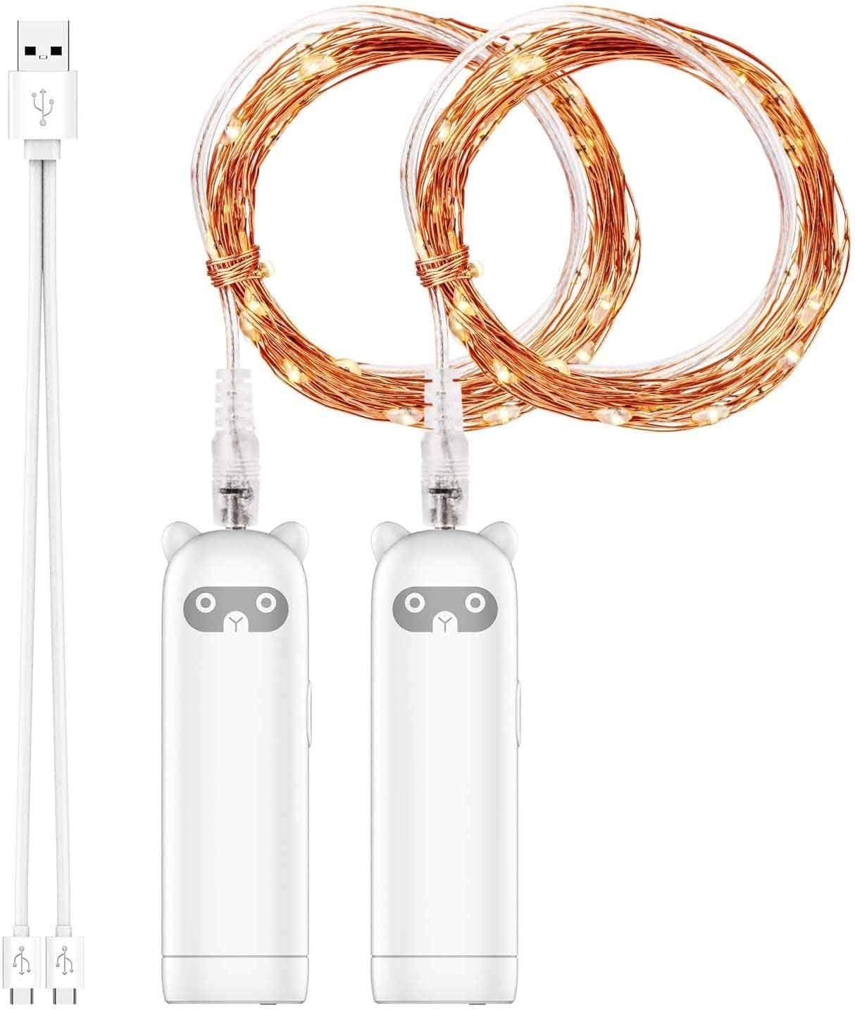 LED Fairy String Lights Rechargeable Battery Operated,2pack 16ft/50 LED mini Battery Powered Twinkle Firefly Lights Small Decorative String Lights for Bedroom Party Centerpiece Indoor(Warm White)