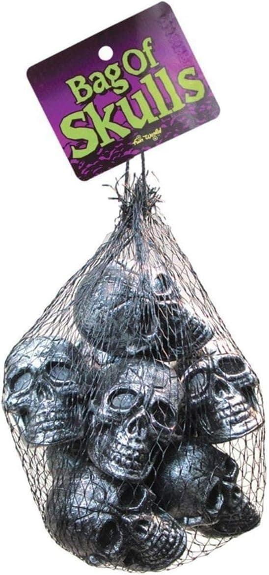 Fun World Bag of Metallic Skull Heads Halloween Prop Decoration