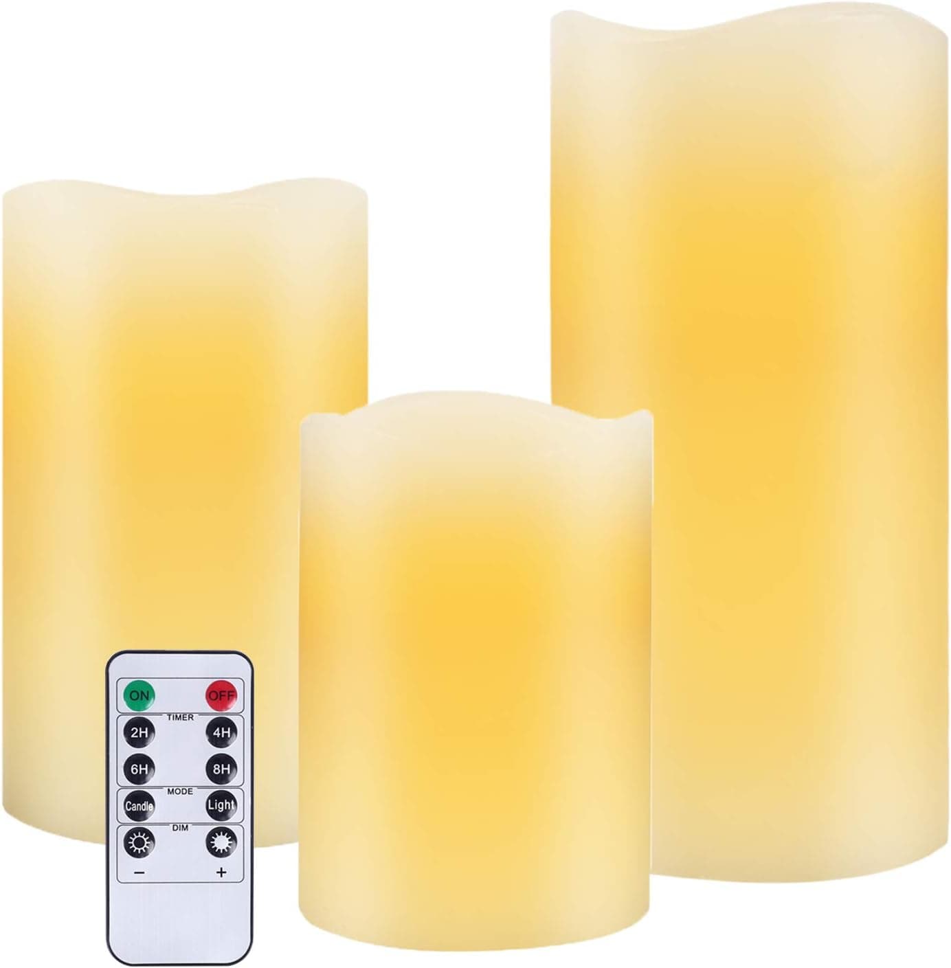 Flameless Battery Operated Flicking Candles: LED Electric Remote Control Timer Votive Realistic Large Pillar Fake Candles Outdoor for Home Decoration Chrismas Wedding etc (Set of 3)