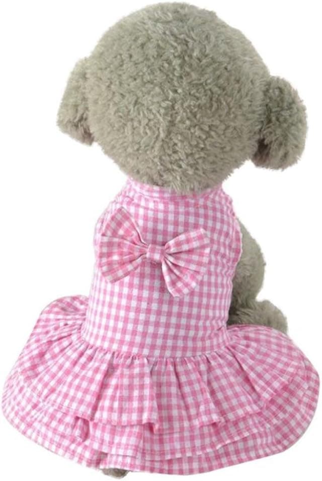 MaruPet Elegant Ribbon Pet Dress Cozy Sundress Shirts Check Pleated Tutu One-Piece for Teddy, Pug, Chihuahua, Shih Tzu, Yorkshire Terriers Pink M