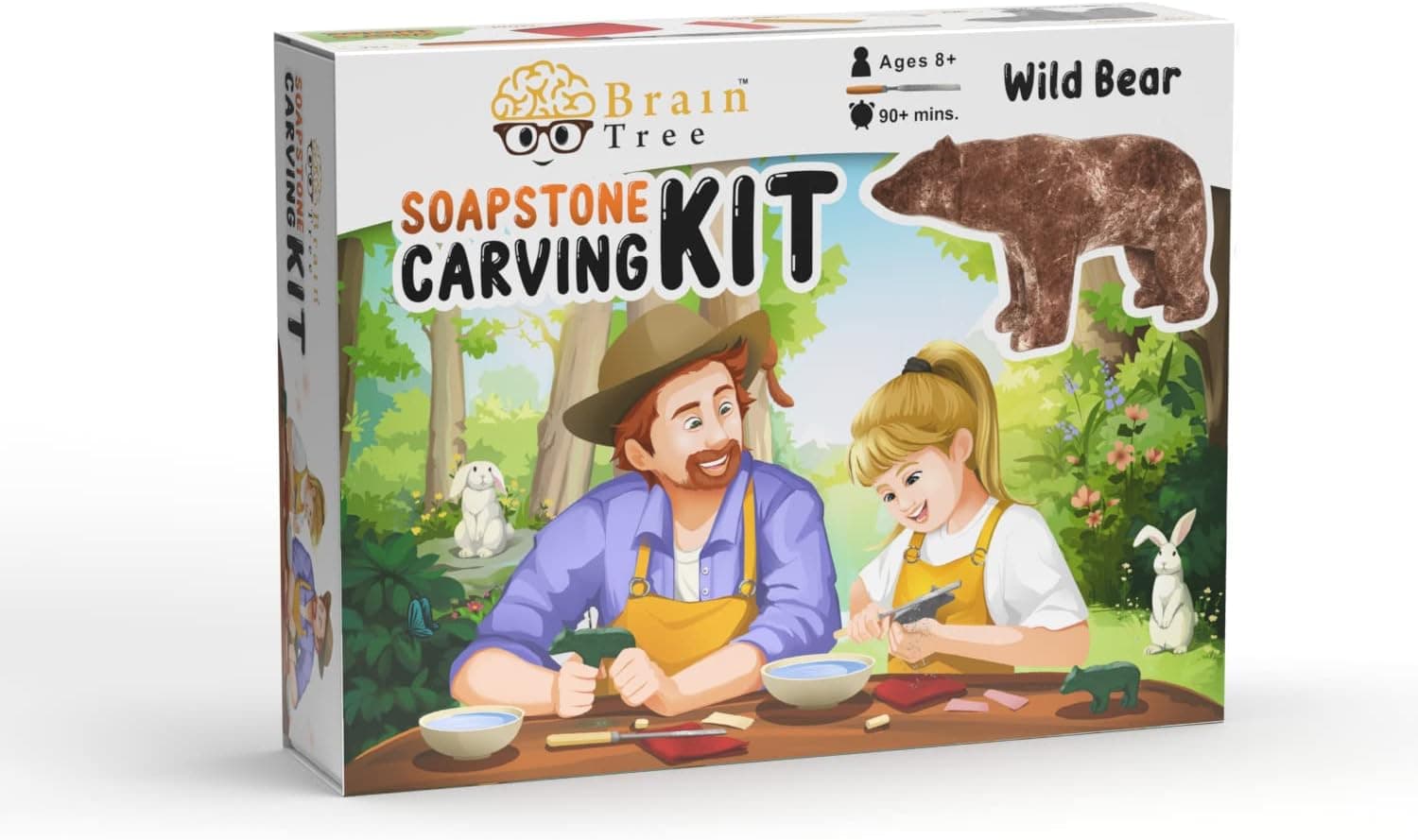 Brain Tree - Wild Bear Soapstone Carving Kit, Carve Your Own Sculpture for Girls, Kids, Boys –Teen Gift -Fun DIY Arts and Crafts Activity for Kids and Adults - DIY crafts Kit, Soapstone Sculpting Kits