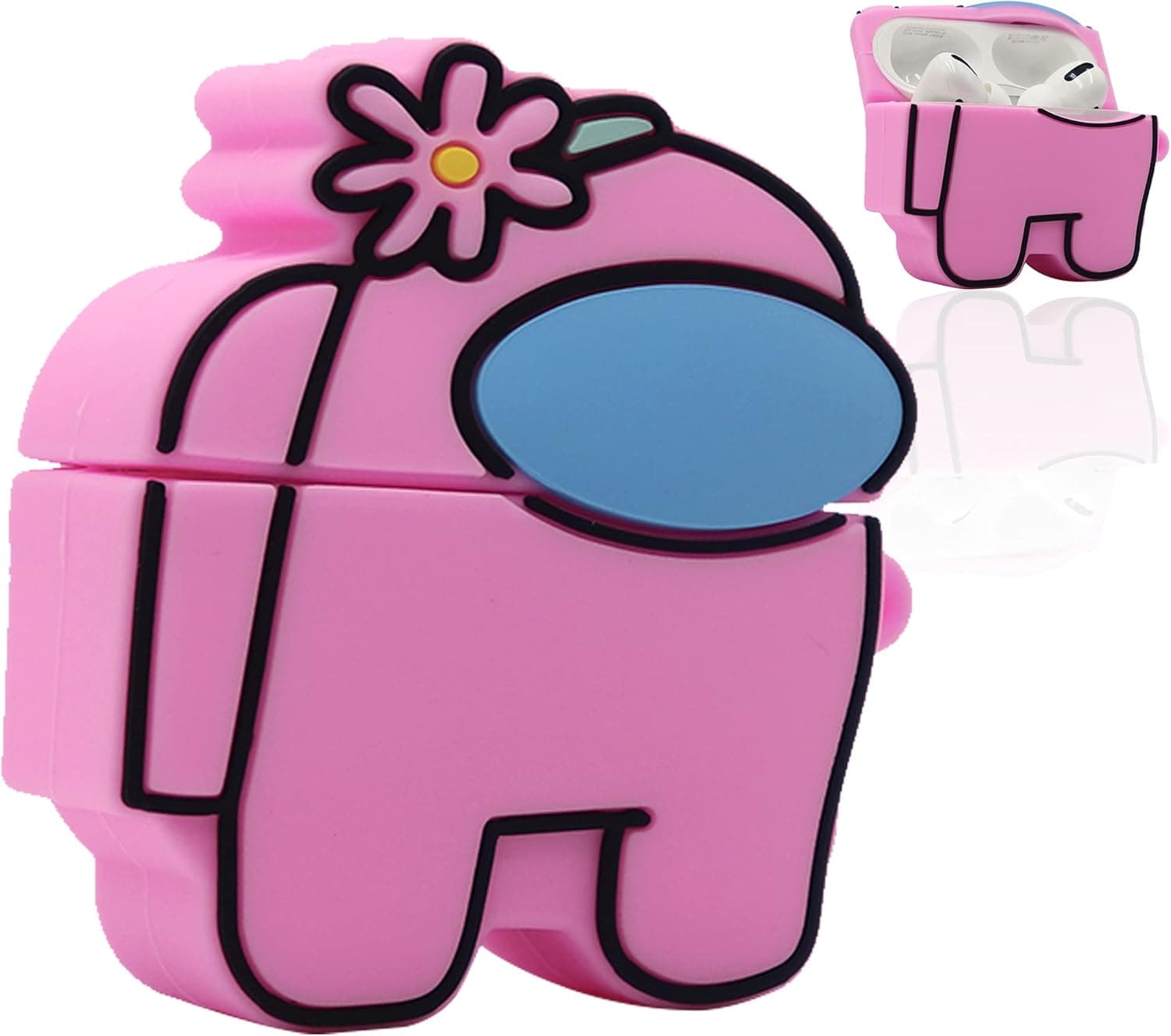 QJD Among Us AirPod Pro Case for Airpods Pro/3, Funny Cool Soft Silicone Air Pod Pro Case Cover Cute 3D Cartoon Kawaii Shockproof Protective Cases Airpods Pro Accessories for Women Girls Boy - Pink