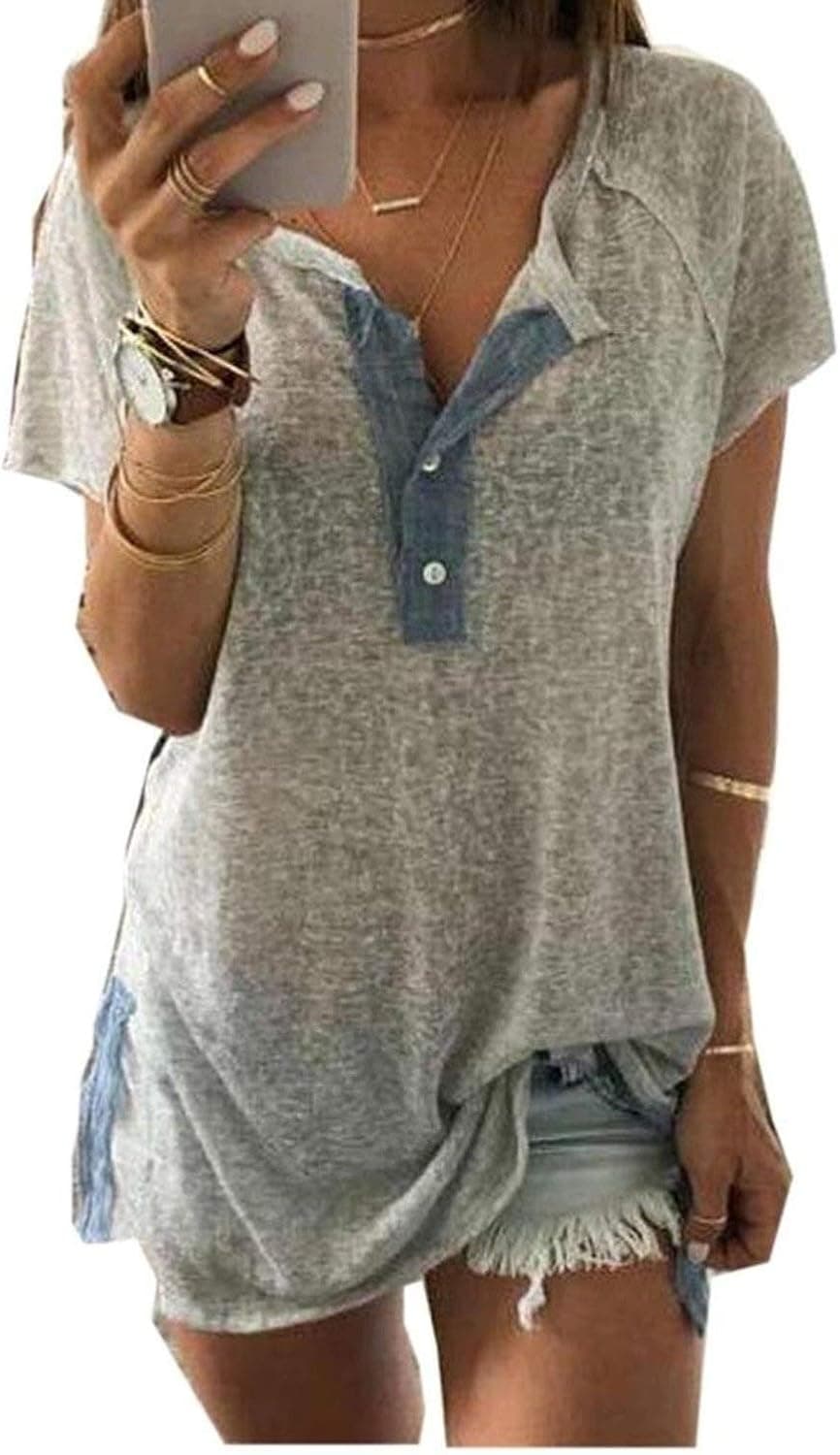 Canserin Women Loose Casual Button Blouse T Shirt Tank Tops Vest