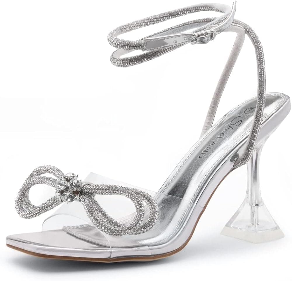 Shoe Land SL-NAOMI Women's Open Toe Open Back Stiletto Heel Dress Shoes Perspex Vamp With Bow Sandals
