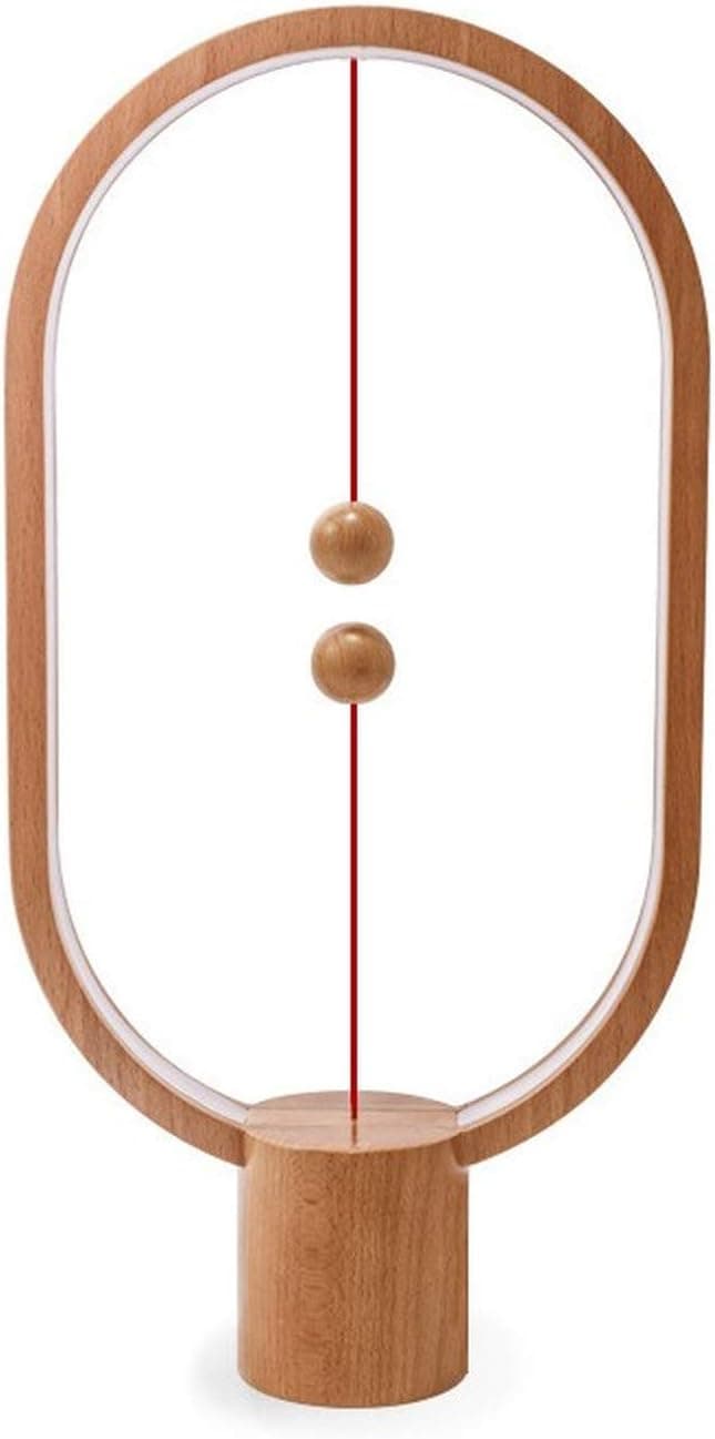 Heng Balance Lamp - Ellipse Magnetic Mid-air Switch USB Powered LED Lamp, Warm Eye-Care LED Lamp, Table Lamp, Decoration for Bedroom, Living Room, Dining Room and Office (Wood Color)