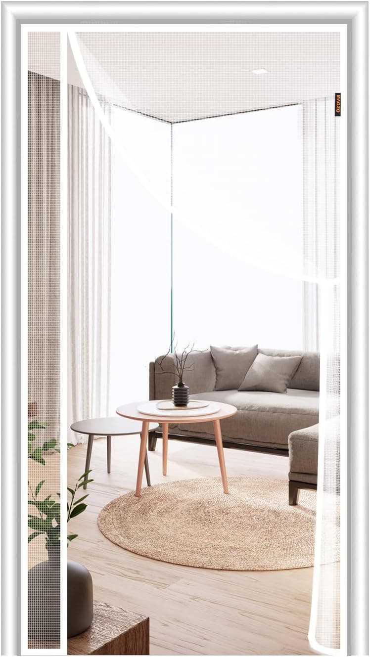 MAGZO Magnetic Screen Door, Fits Door Size 32'' x 80'', Reversible Left Right Side Opening, Reinforced Polyester, Prevent Small Pets from Scratching, Keep Open Feature with Hook&Loop Straps (White)
