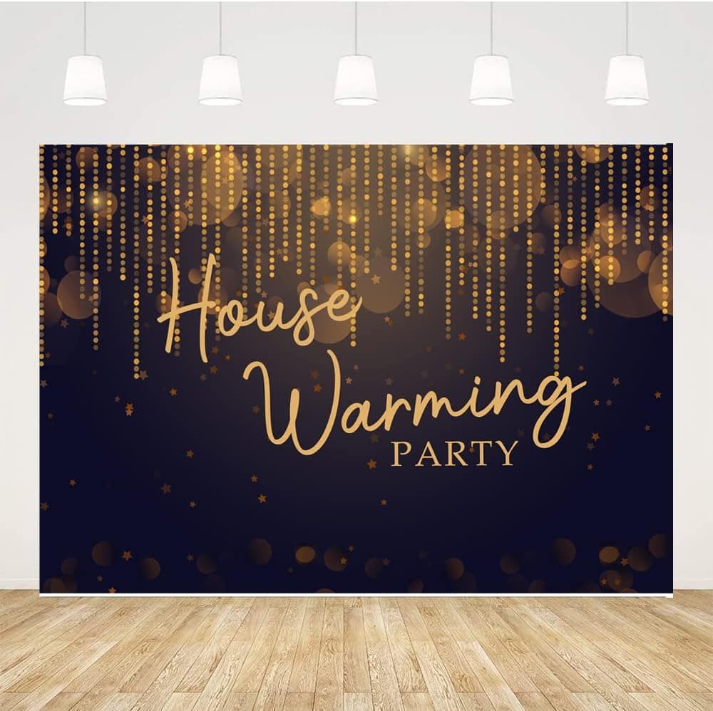 Ticuenicoa 9x6ft Housewarming Backdrop Black and Gold Bokeh Shining Lights Background for New House Party Decorations Glitter Housewarming Photography Home Sweet Home Banner Wood Back Drop Supplies