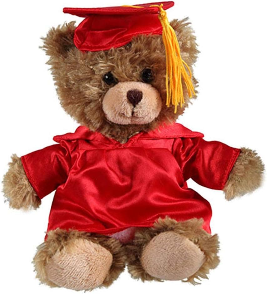 Plushland Brown Bear Plush Stuffed Animal Toys Present Gifts for Graduation Day, Personalized Text, Name or Your School Logo on Gown, Best for Any Grad School Kids 12 Inches(New Red Cap and Gown)