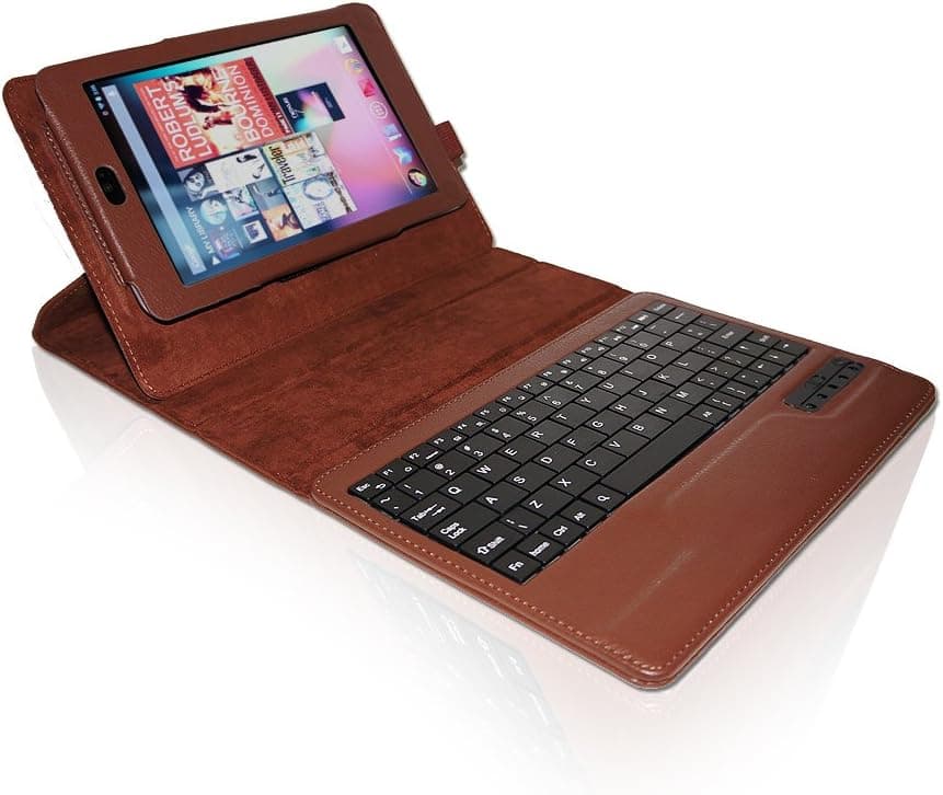 KHOMO Brown PU Leather 360 Degree Rotating Bluetooth Keyboard Case Cover Stand for Google Nexus 7 Tablet (with Automatic Sleep/Wake Function)