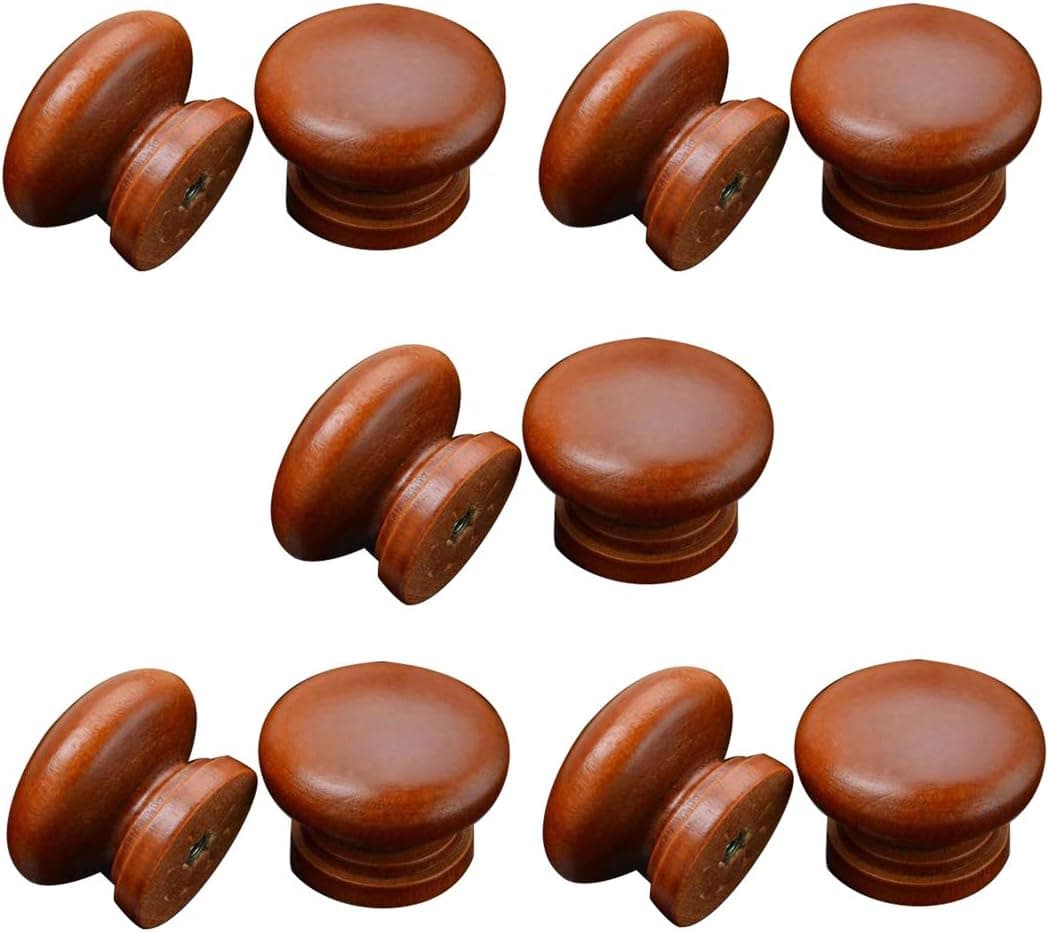 Autoly Kitchen Cabinet Knobs Wood Drawer Furniture Hardware Round Pull Knob, 1.4" Diameter, Brown, 10 Pack, Ab.4