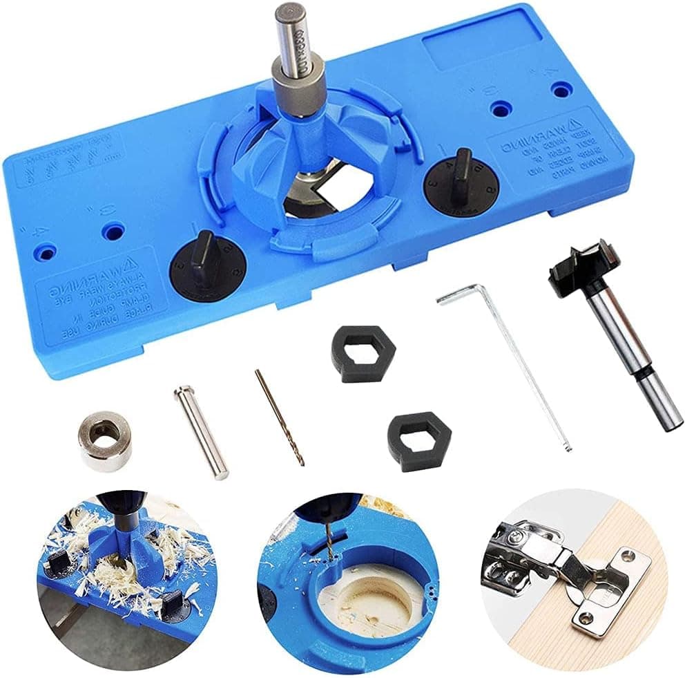 35mm Concealed Hinge Jig Kit, Used by Woodworking to Driling Guide Locator ,Suitable for Use On Panel Hinges Such As Cabinet and Door (Blue New)