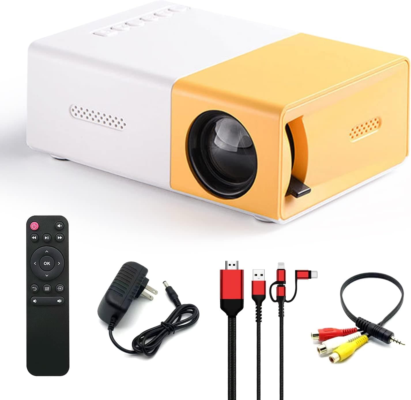 Mini Projector, Small Portable Projector for Cartoon, Kids Gift,Intelligent Home Projector with Type-C Apple Android 3-in-1 Converter Cable