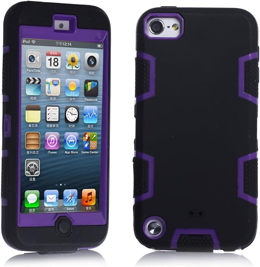 Skylmw(TM) Hybrid 3 Layer Hard Case Cover with Silicone Shell Inside Case for Apple iPod Touch Generation 5 + Stylus + Screen Protector (Black-Green)