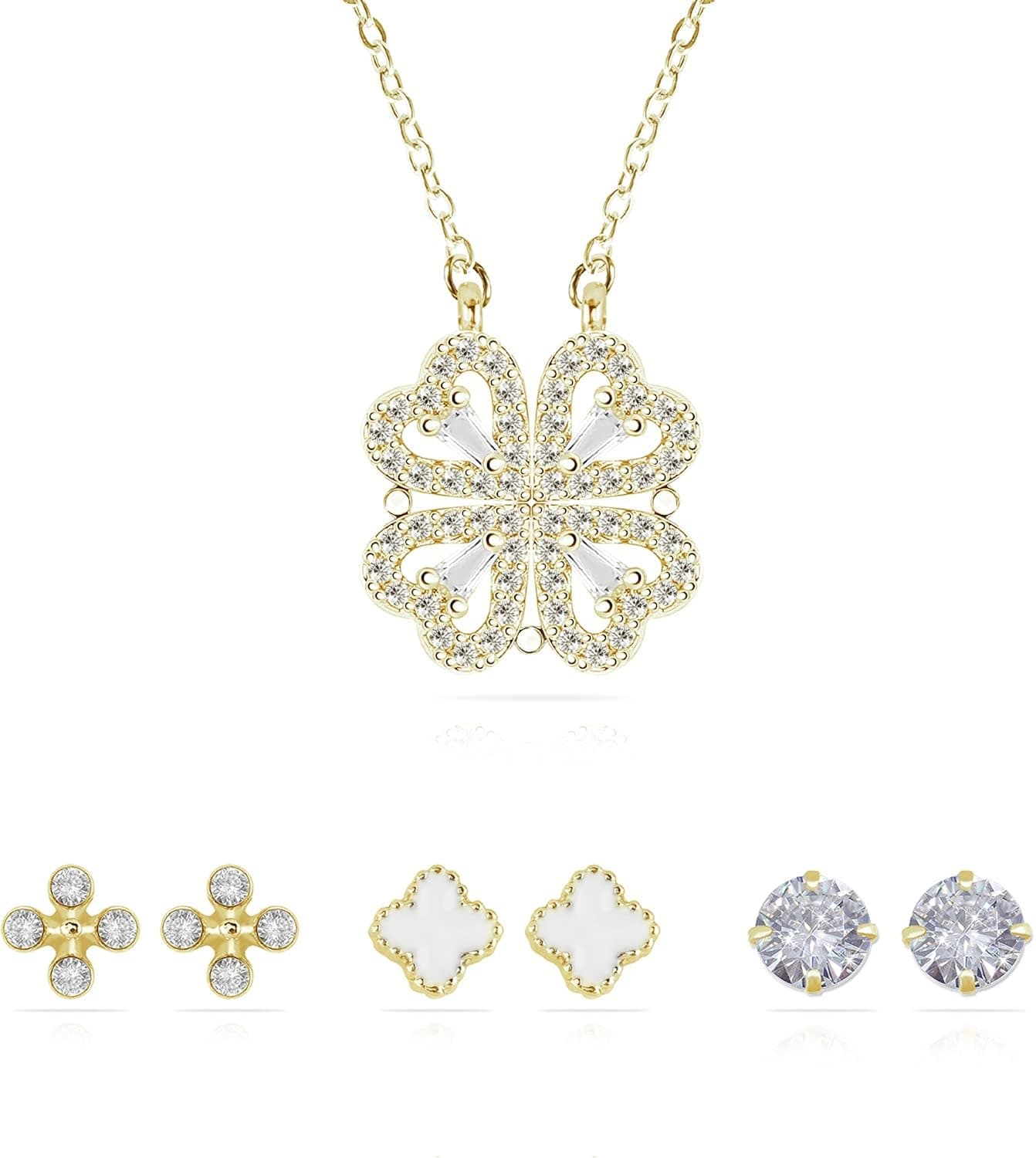 Four Leaf Clover Earrings for Women four leaf clover Necklace Lucky Four-Leaf Bracelet Good Luck Clover Crystal Pendant Jewelry Sterling Silver Heart Shaped Jewelry Sterling Silver Stud Earrings