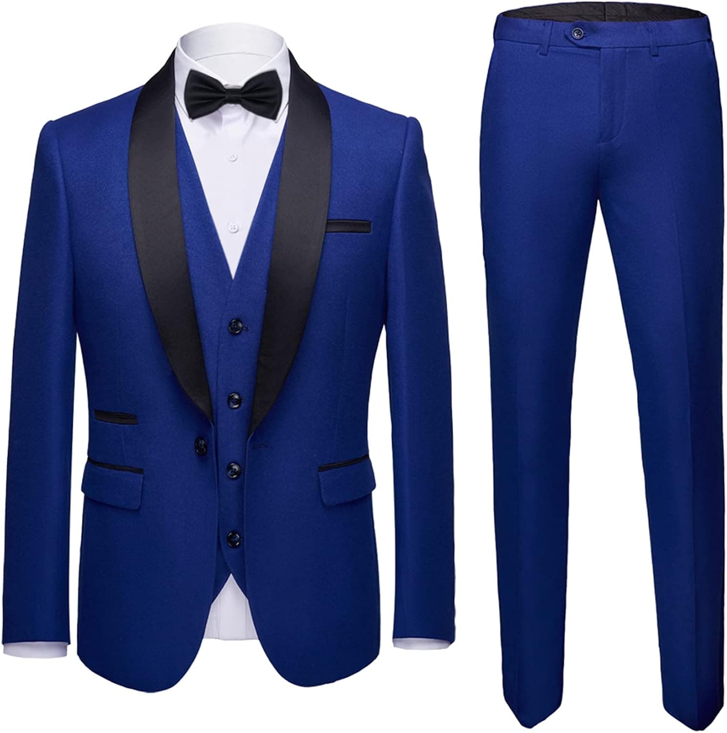 MY'S Mens 3-Piece Suit Shawl Lapel One Button Tuxedo Slim Fit Premium Dinner Jacket Vest Pants & Tie Set