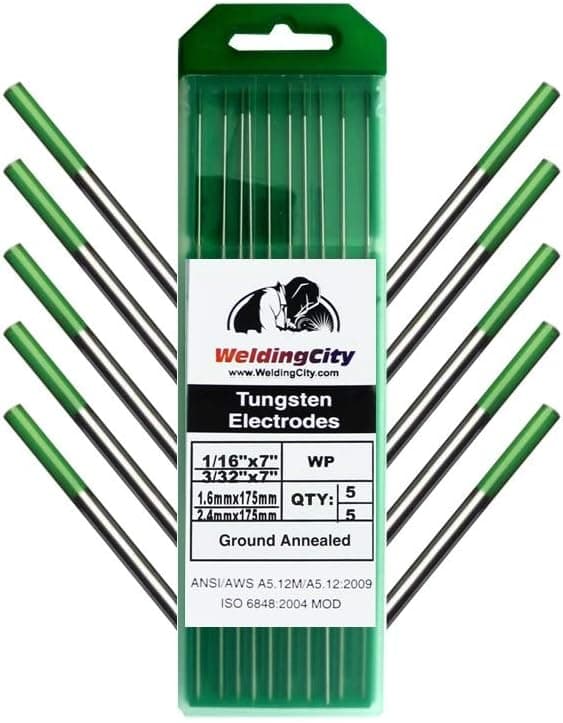WeldingCity 10-pk Assorted Size 1/16" (5-pcs) and 3/32" (5-pcs) Pure (EW-P Green) Tungsten Electrodes for TIG Welding Torch