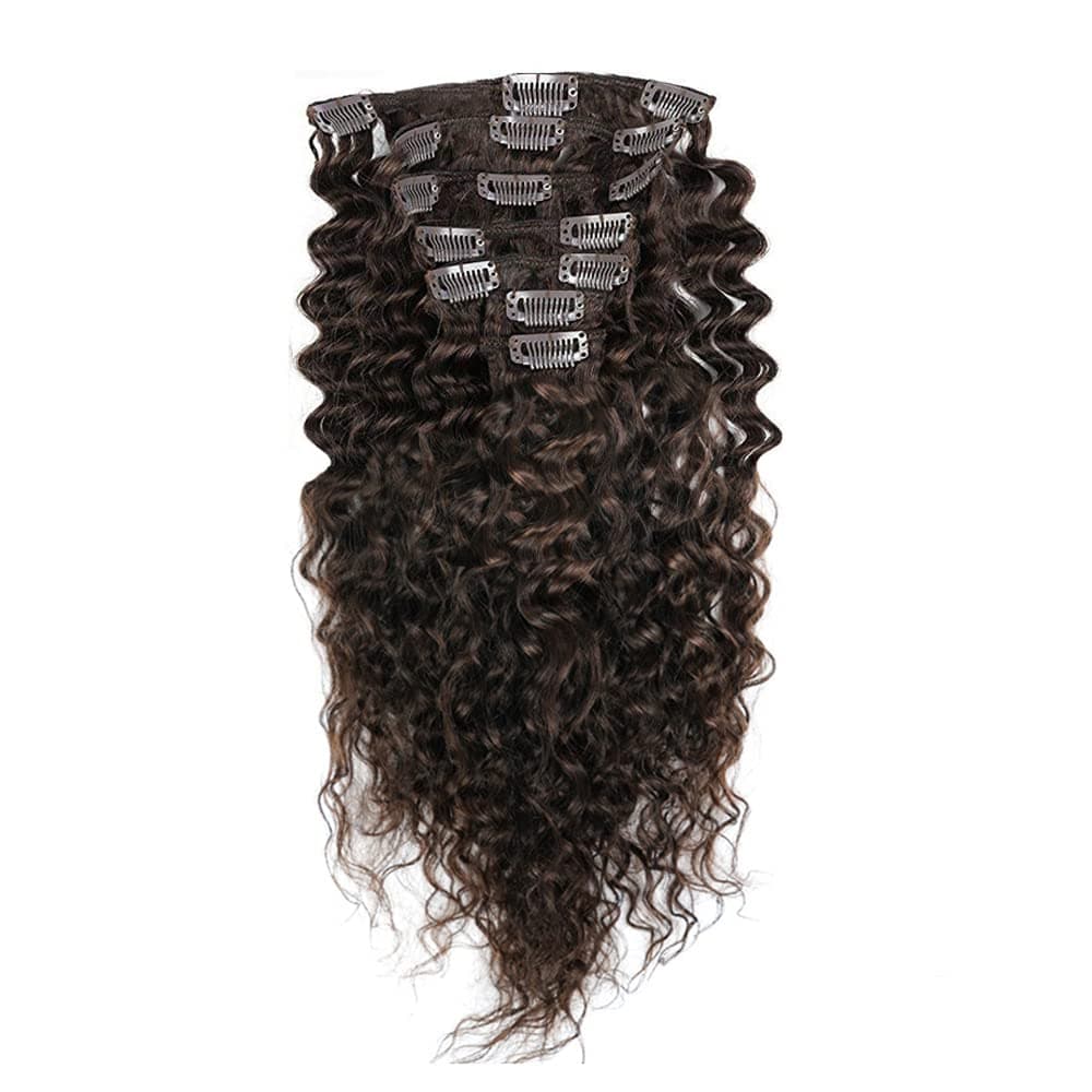 Deep Curly Deep Wave Brazilian Virgin Hair 100% Remy Human Hair Clip in Hair Extensions 24 inches (60cm) 80g 7pcs/set, Color #2 Dark Brown