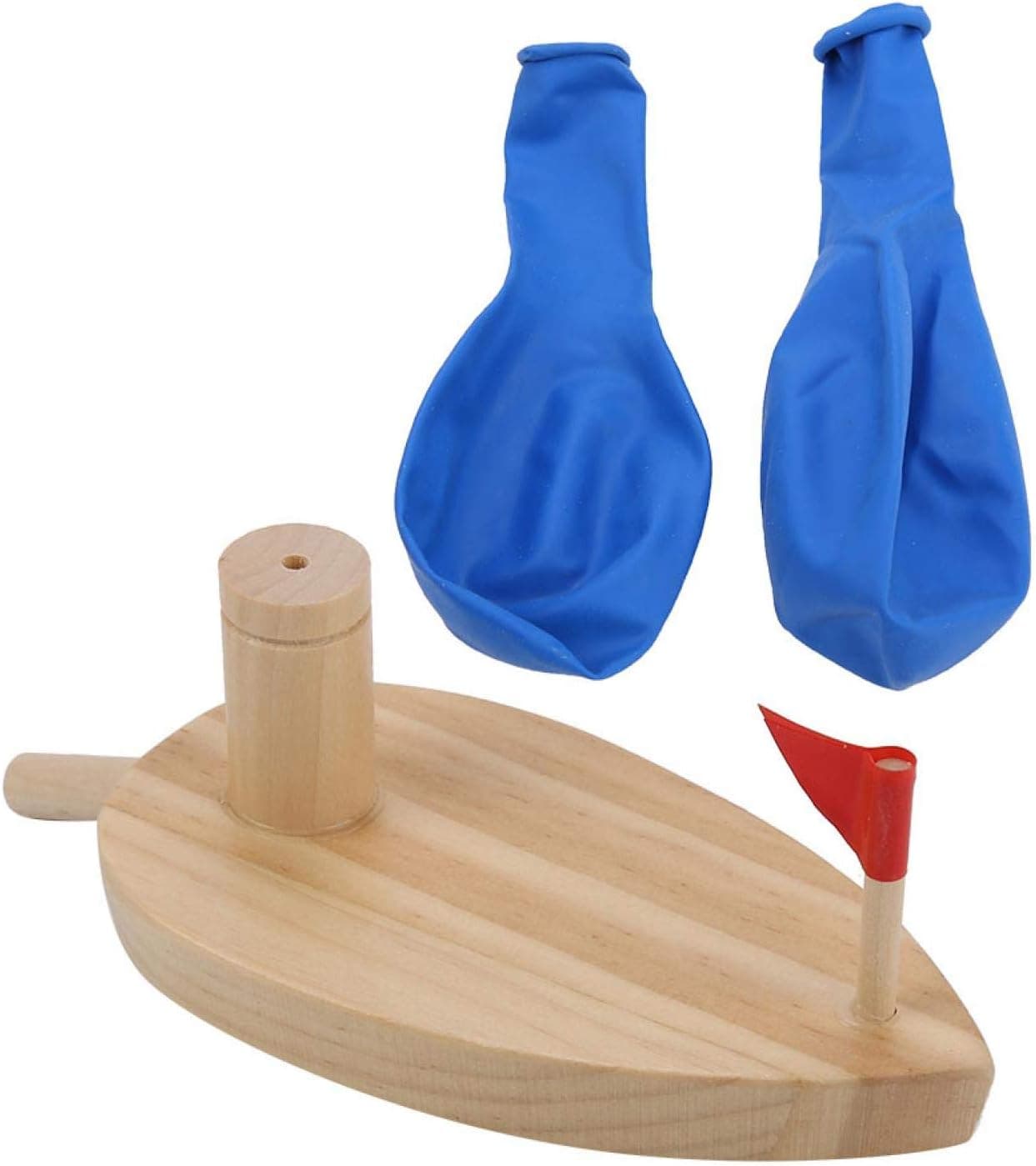 Kuuleyn Inertial Power Balloon Boat,Balloon Powered Wooden Boat Cartoon Children Water Playing Bathing Toys