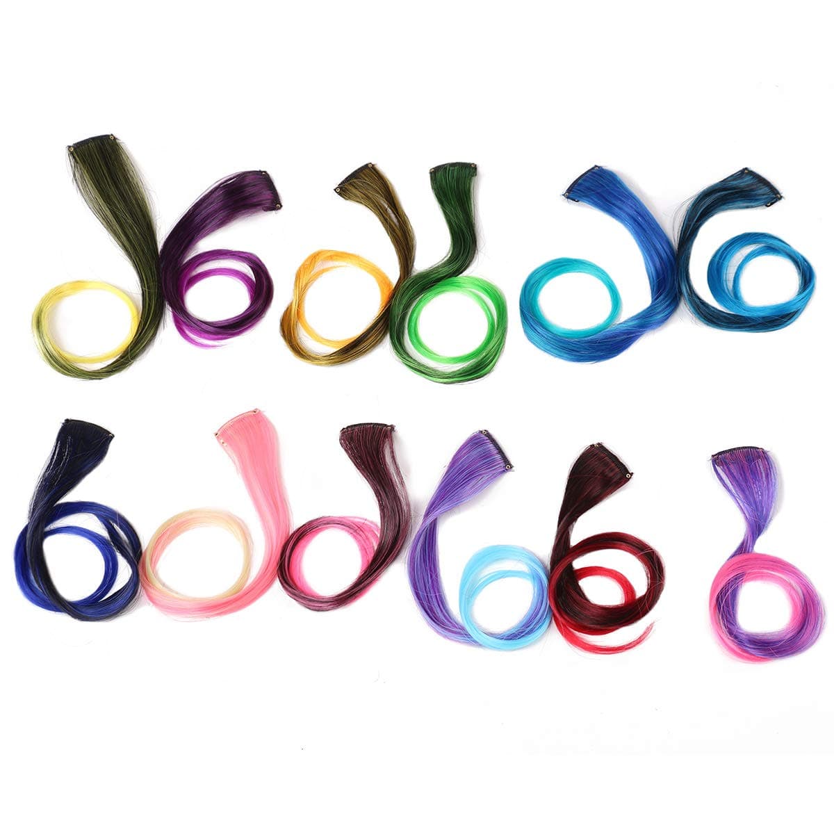 22" Colored Clip in Hair Extensions Body Wave 12 Pcs Colorful Party Highlights Hairpieces DIY Hair Synthetic Hair Accessories(12 Colors/12 Pcs in Set -Body Wave)